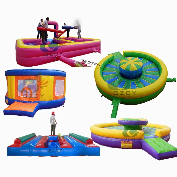 Kastil Inflatable Kelas Komersial untuk Permainan Interaktif Gladiator Duel untuk Karnaval dan Acara Team Building