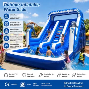 Commercial Inflatable Dolphin Water Slide Waterproof PVC Material 1000lbs+ Capacity 3-5 Year Warranty For Resort Hotel Water