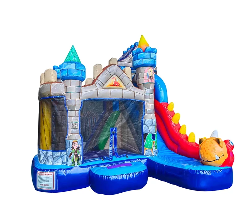 Castelo Dragão Inflável Comercial Combo com Escorrega e Piscina