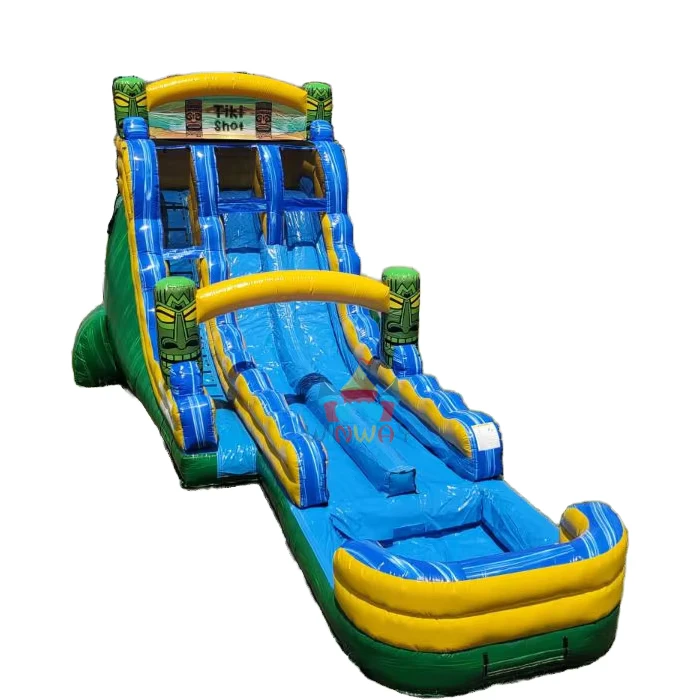 Commerciële Opblaasbare Droge Glijbaan 18ft 20ft Dubbele Rij Glijbanen Opblaasbaar Huis Waterglijbaan voor Kinderen en Volwassenen met Blazer