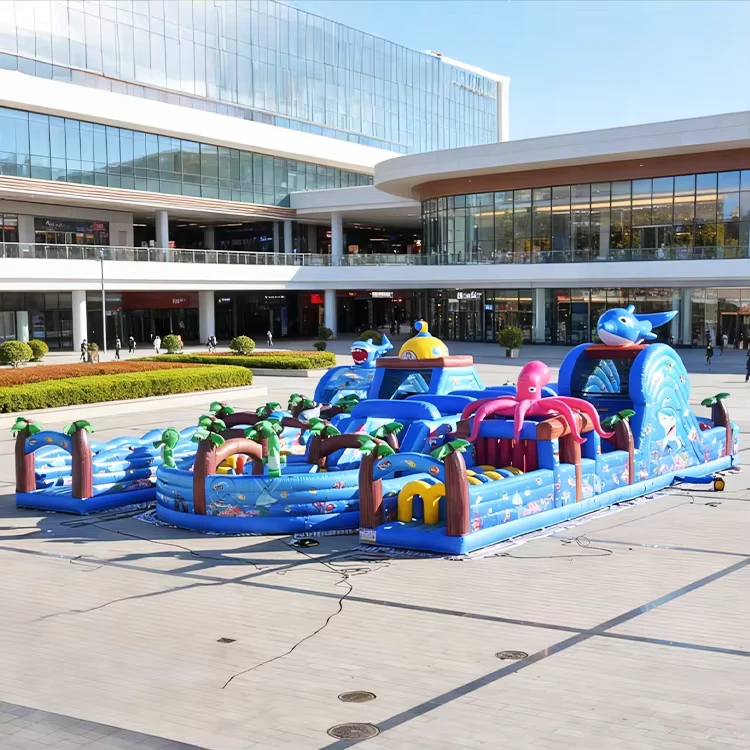 Commercieel Opblaasbaar Fun Park Opblaasbaar Kasteel Park Nieuwe Ontwerp Blauwe Zee Wereld Thema Opblaasbaar Obstakelparcours