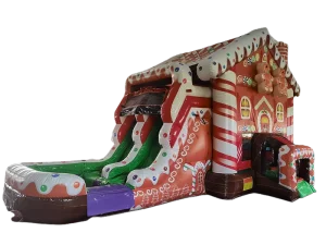 Commercial Inflatable Gingerbread Christmas Wet Dry Bounce House Combo with Dual Slide and Pool