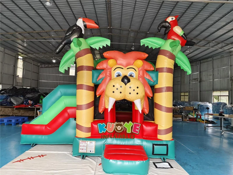 Castelo Inflável Comercial Temático de Selva com Escorrega, Casa de Saltar para Parques ao Ar Livre