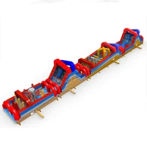 Commercial Inflatable Obstacle Course 105 Feet Red Blue and Yellow