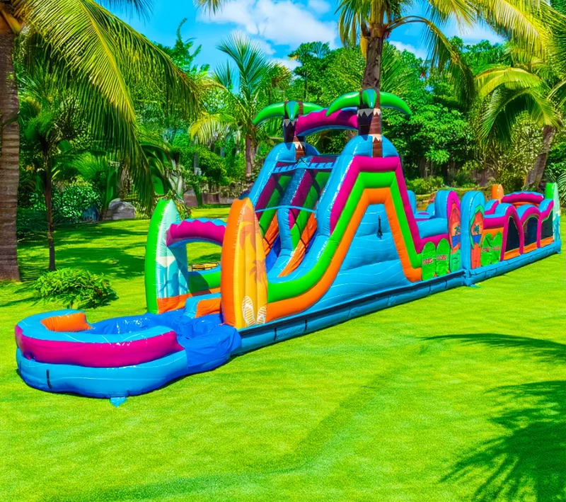 Kombinasi Rumah Loncat Rintangan Inflatable Komersial dengan Seluncur untuk Dijual