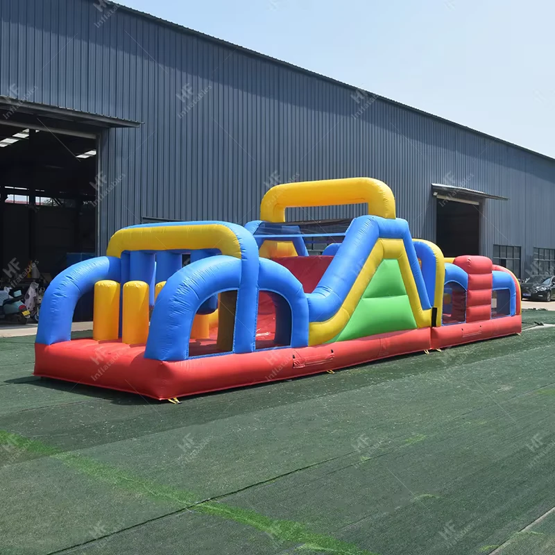 Commercial Inflatable Obstacle Course for Kids PVC Bouncer with Climbing Wall & Slide for Outdoor Birthday Parties