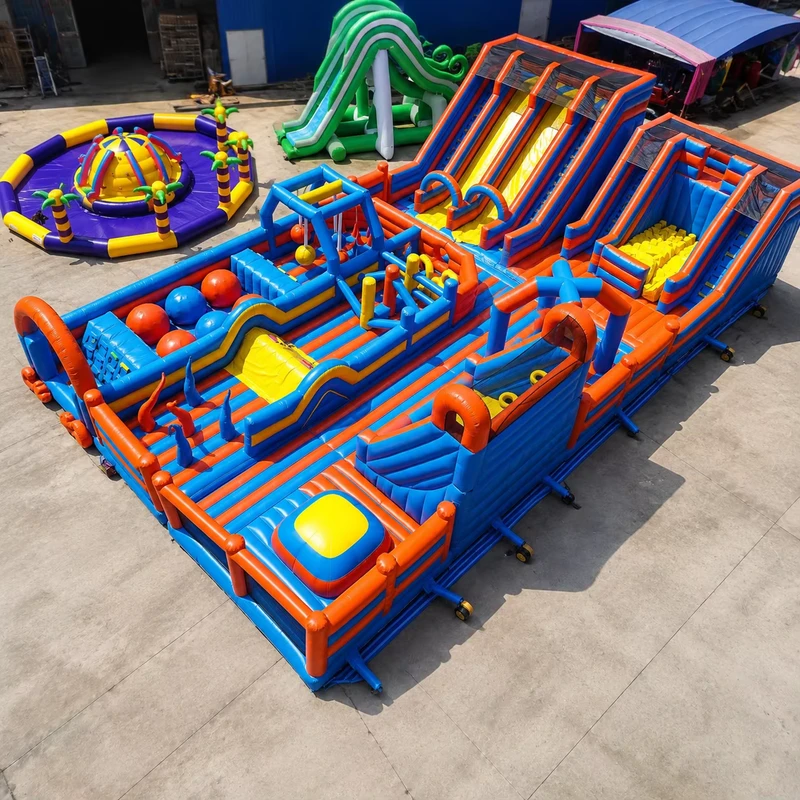 Commercial Inflatable Obstacle Course with Giant Slide Climbing Wall Ball Pit for Outdoor Amusement Park Rental