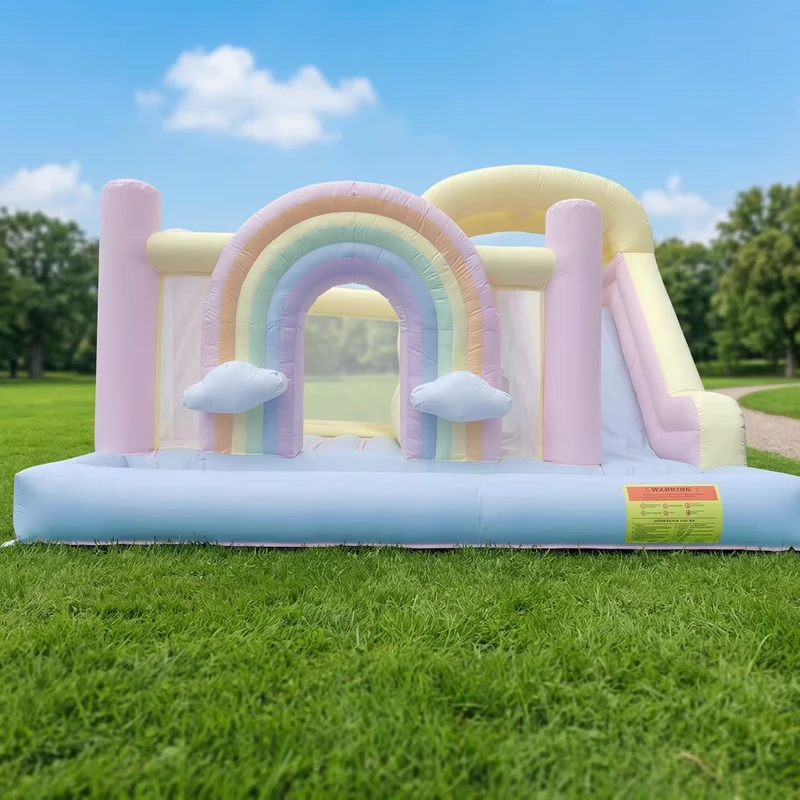 Commerciële Opblaasbare Regenboog Springkasteel met Waterglijbaan Groot Opblaasbaar Kasteel Springhuis voor Binnen- en Buitengebruik
