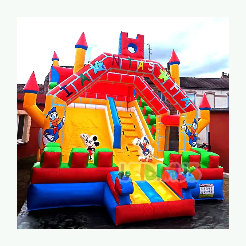 Toboggan gonflable commercial pour fête en arrière-cour, Mickey, combo toboggan sec, château gonflable pour enfants