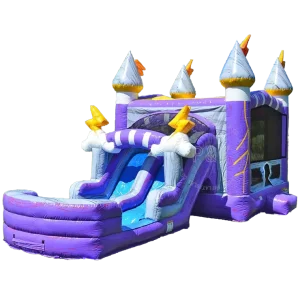 Commercial Inflatable Thunderbolt Dual Lane Combo Bouncer Jumping Bouncy Castle Inflatable Purple Thunder and Rain Bounce House