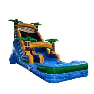 Tobogán de Agua Inflable Comercial Tropical con Gran Piscina Inflable para Alquileres de Fiesta