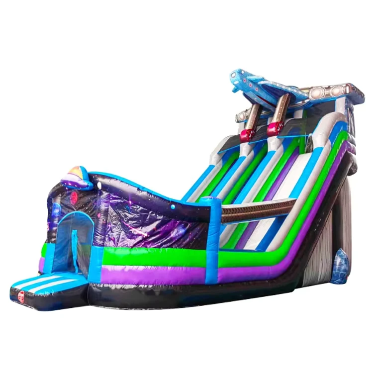 Location de château gonflable combo UFO commercial avec toboggan, vaisseau spatial gonflable, double toboggan
