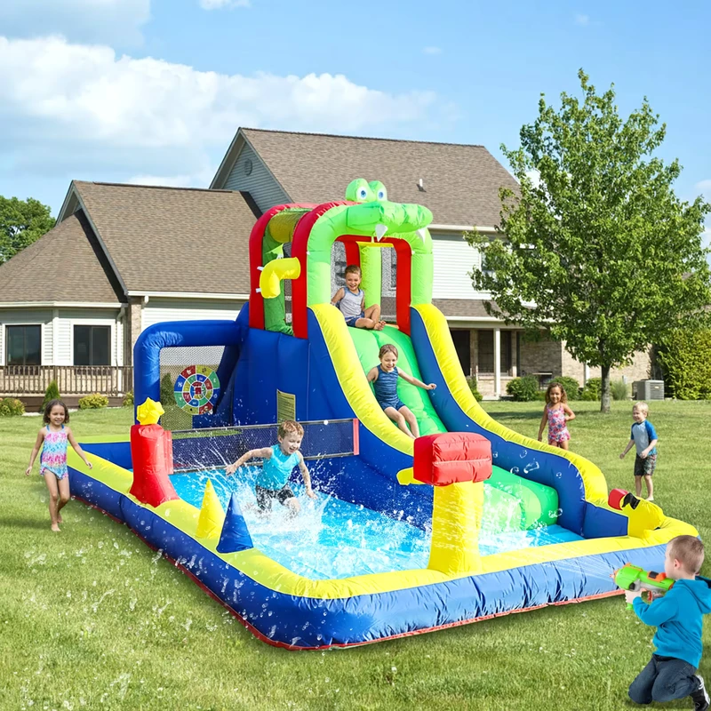 Kommerzielle aufblasbare Wasserrutsche Hüpfburg Nass-Trocken-Bouncer-Kombination mit größerem Splash-Pool Klettern Bläser Dartboard