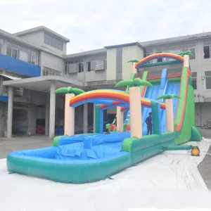 Cầu trượt nước đôi thương mại hình cây cọ nhiệt đới cho trẻ em và người lớn