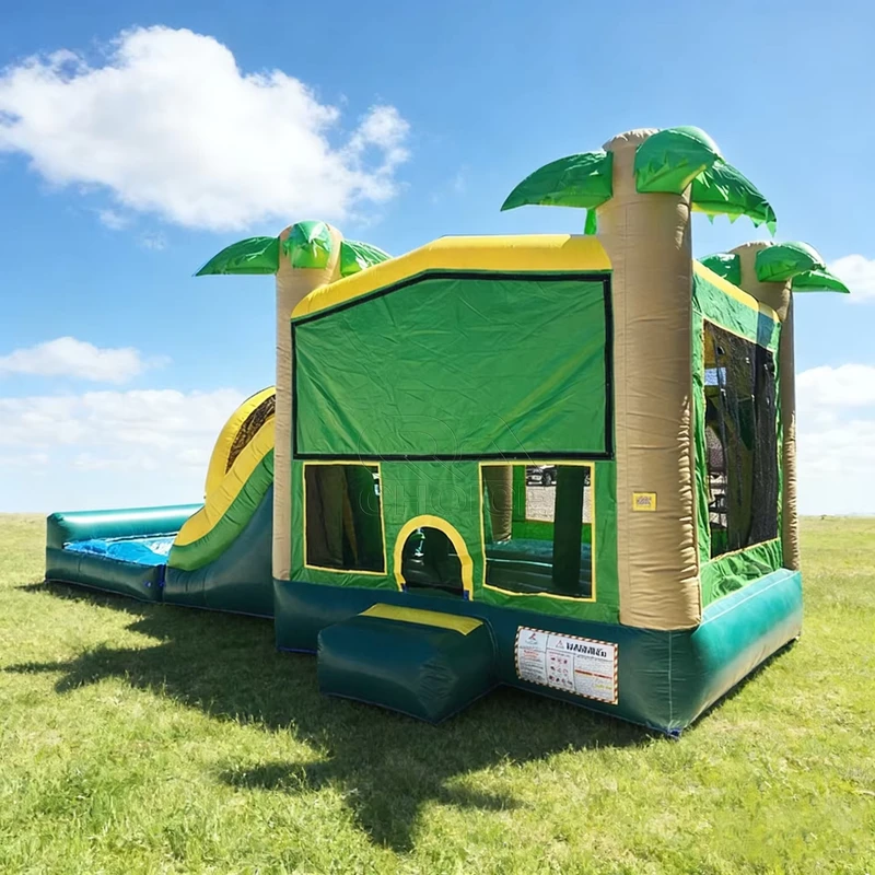 Castelo Inflável Comercial com Escorrega Aquático Tropical para Festas de Crianças e Instalações de Parque de Diversões
