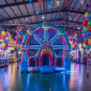 Commercial Jumping House With LED Light Ferris Wheel Circus Carnival Bouncy Castle Inflatable For Kids