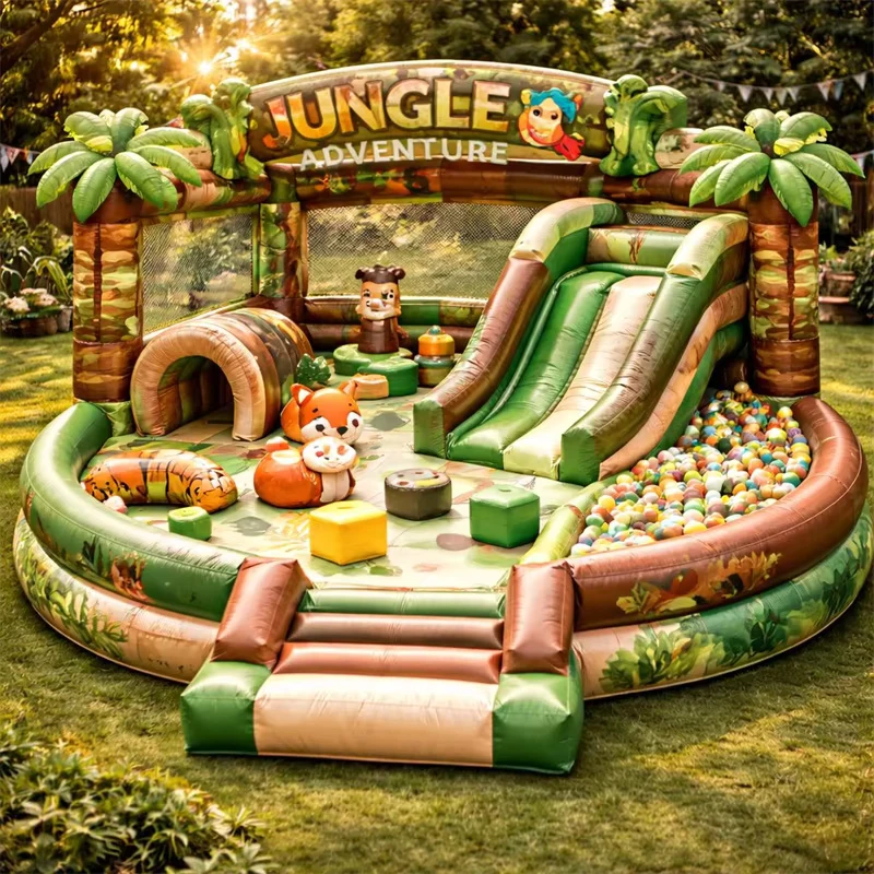 Commercial Jungle Forest Neutral Color Bounce House Earthy Tones Bouncy Castle Inflatable Play Park
