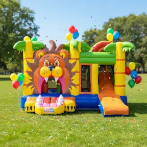 Commercial Jungle Lion Inflatable Combo Bouncer with Slide and Jumping PVC Playground Toys for Kids