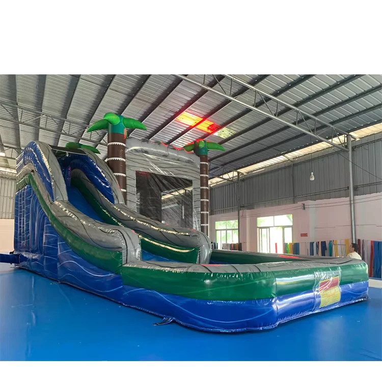 Castillo hinchable comercial con temática de jungla, piscina, combo de tobogán de PVC para niños, incluye soplador y accesorio de reparación