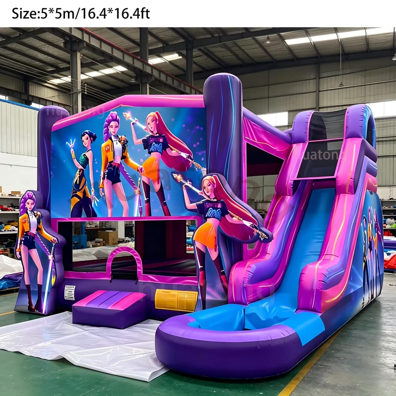 Castello Gonfiabile a Tema K-POP Demon Commerciale Viola per Bambini con Scivolo Combo