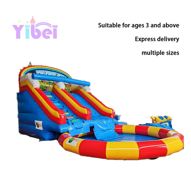 Commerciële opblaasbare zwembad voor kinderen en volwassenen met glijbaan, springkasteel waterpark met blower, gratis gepersonaliseerd ontwerp