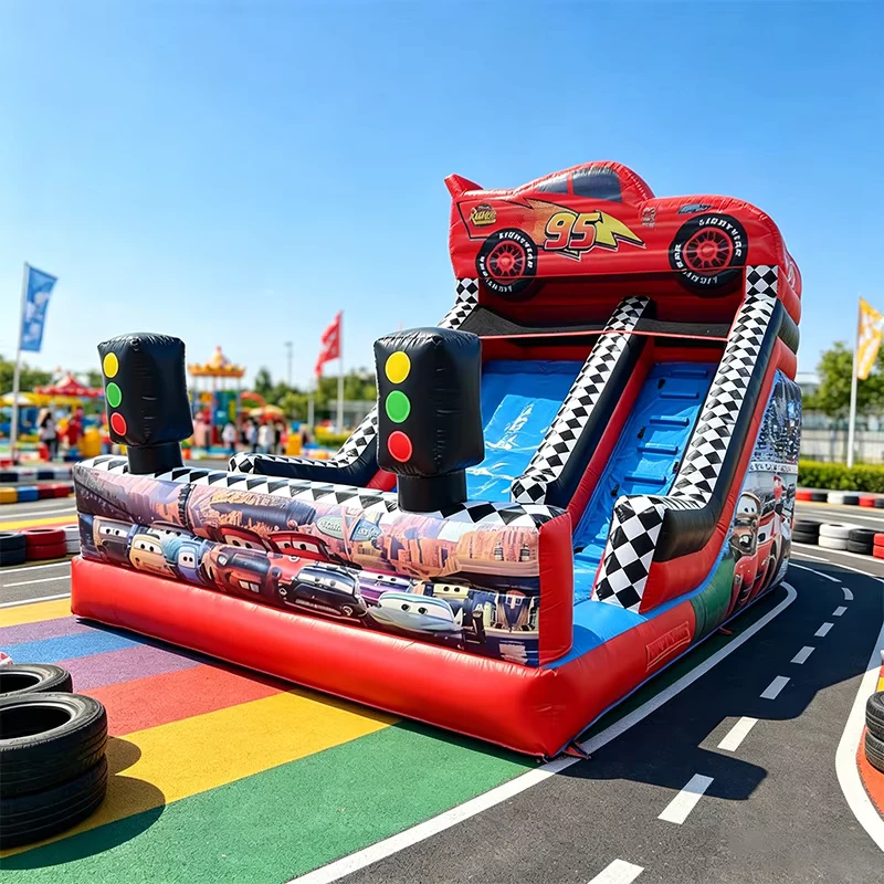 Gewerbliche Kinder Hüpfburg Individuell gestaltbarer Aufblasbarer Sprungbouncer Combo Rutsche Schnelle Autos Aufblasbare Rutschen zu verkaufen
