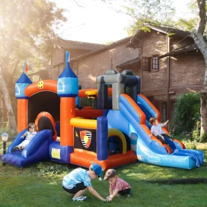 Commercial Kids Party Inflatable Bounce House Bouncy Castle with Slides & Ball Pit Ring Toss Game Basketball Hoop Obstacle