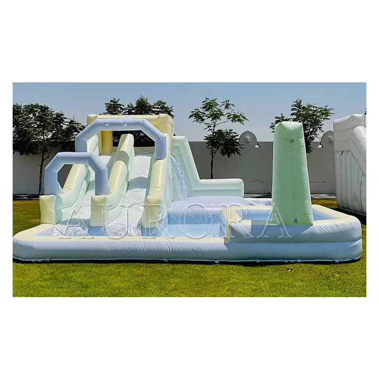 Commercial Kids Pastel Color Bouncy Castle PVC Inflatable Water Slide Bounce House With Ball Pit for Party