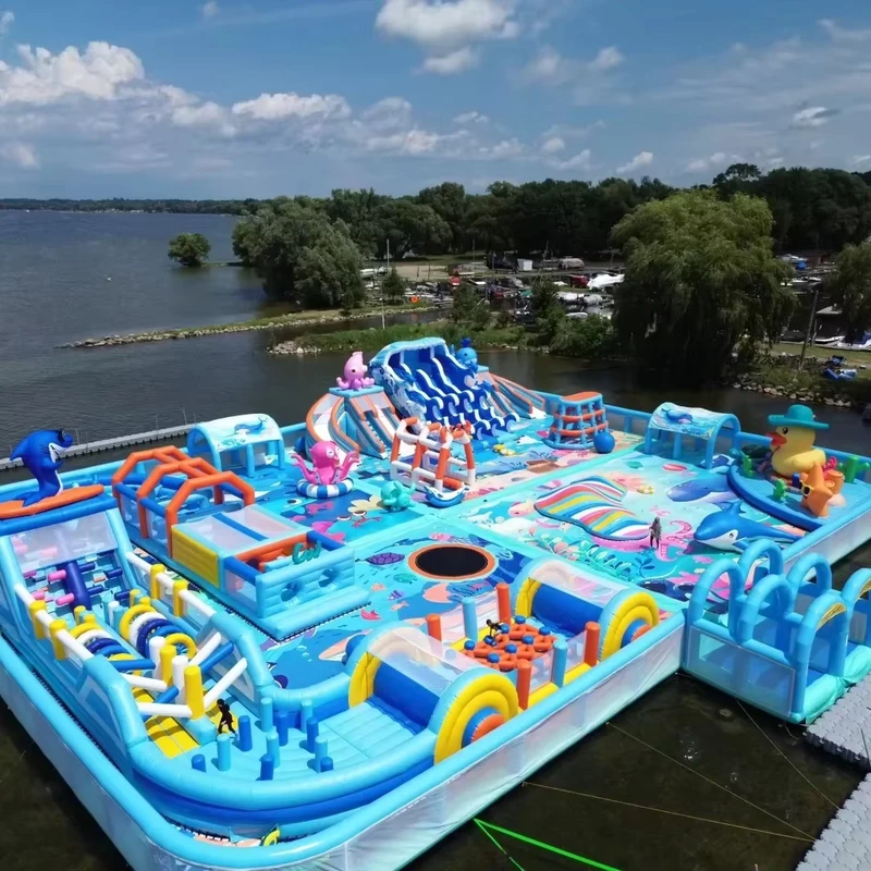 Commercial Large Inflatable Floating Water Park Aqua Sports Park Rabbit Bouncer Castle with Slide