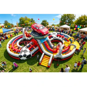 Commercial Large Outdoor Inflatable Carnival Game Combo Kids Car Theme Inflatable Obstacle Course Slide for Party Rentals