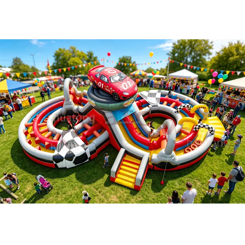 Combo de Juego Inflable Grande Comercial para Carnaval al Aire Libre con Tema de Coche para Niños, Tobogán de Curso de Obstáculos Inflable para Alquileres de Fiesta