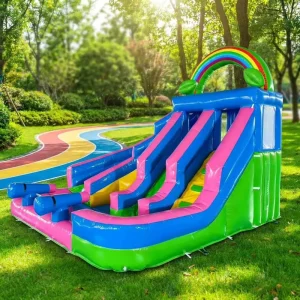 Commercial Lemon Bounce Space Theme Dual Dry Slide Inflatable Bouncy Castle Outdoor Kids’ Games Double Slides 100-500kg Capacity