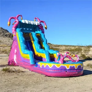 Commercial Marble Pink CE Certified 0.55mm PVC Inflatable Water Slide with Water Pool and 12 Month Warranty Customized Size