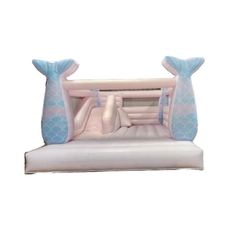 Castelo Inflável de Sereia Comercial, Escorrega, Rosa Pastel, Bouncer Inflável de PVC, Aluguer para Casamentos e Festas de Adultos