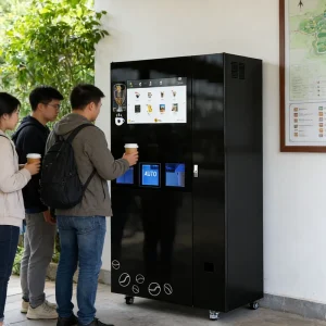 Mesin Penjual Kopi Es Multifungsi Komersial, Suhu Ganda, Layar Sentuh, Panel Kaca Tempered, Sesuai ADA untuk Penggunaan Umum