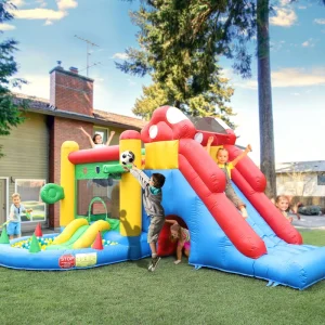 Commercial Outdoor Inflatable Bounce House PVC Bouncer Combo Bouncy Castle with 2 Slide, Ball Pit, Climbing Wall, Basketball Hoop