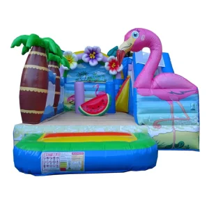 Commercial Outdoor Inflatable Flamingo Bouncer Combo Jumping Castle with Slide Inflatable Bouncy Castle for Kids