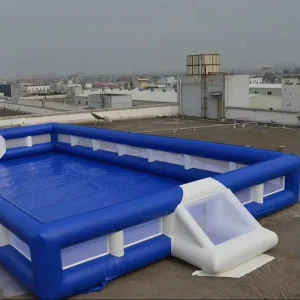 Commercial Outdoor Inflatable Football Soap Soccer Field Pitch with Jumping Area Kids and Adults Soapy Castle Stadium