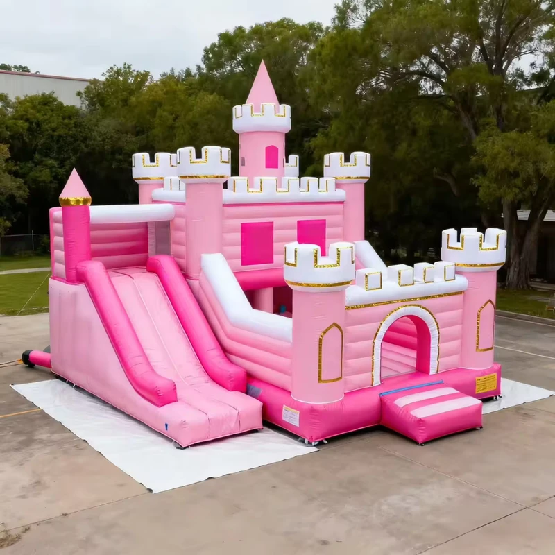 Escorrega Inflável Comercial para Playground Exterior, Escorrega Bouncy com Material PVC Portátil, Tema de Castelo e Princesa para Eventos