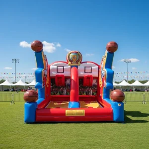 Jogo de Basquetebol Inflável Comercial ao Ar Livre com Duplo Arco, Jogo de Lançamento de Basquetebol para Crianças e Adultos