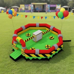 Corso ad ostacoli gonfiabile commerciale da esterno, giochi Wipe Out, gioco Meltdown Sweeper, divertimento per adulti