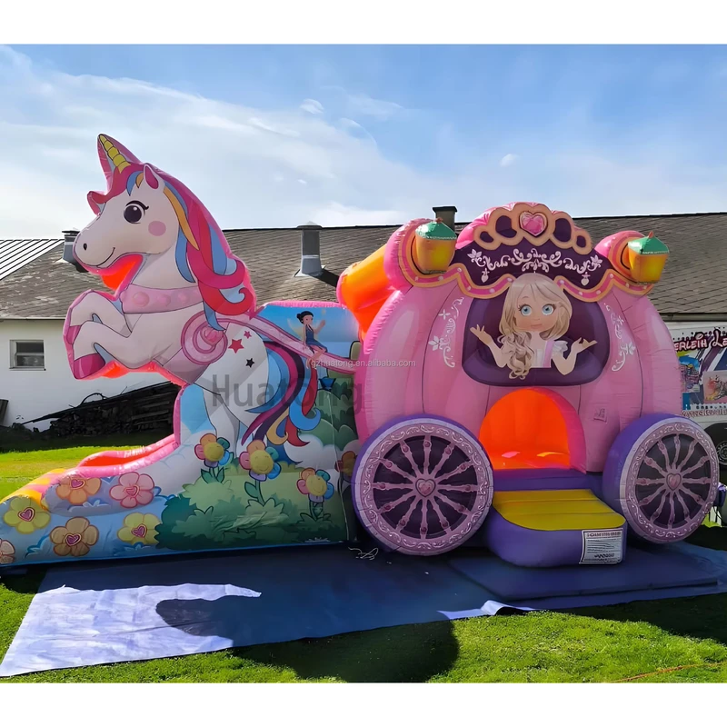 Castillo hinchable comercial al aire libre de princesa rosa con tobogán para niños