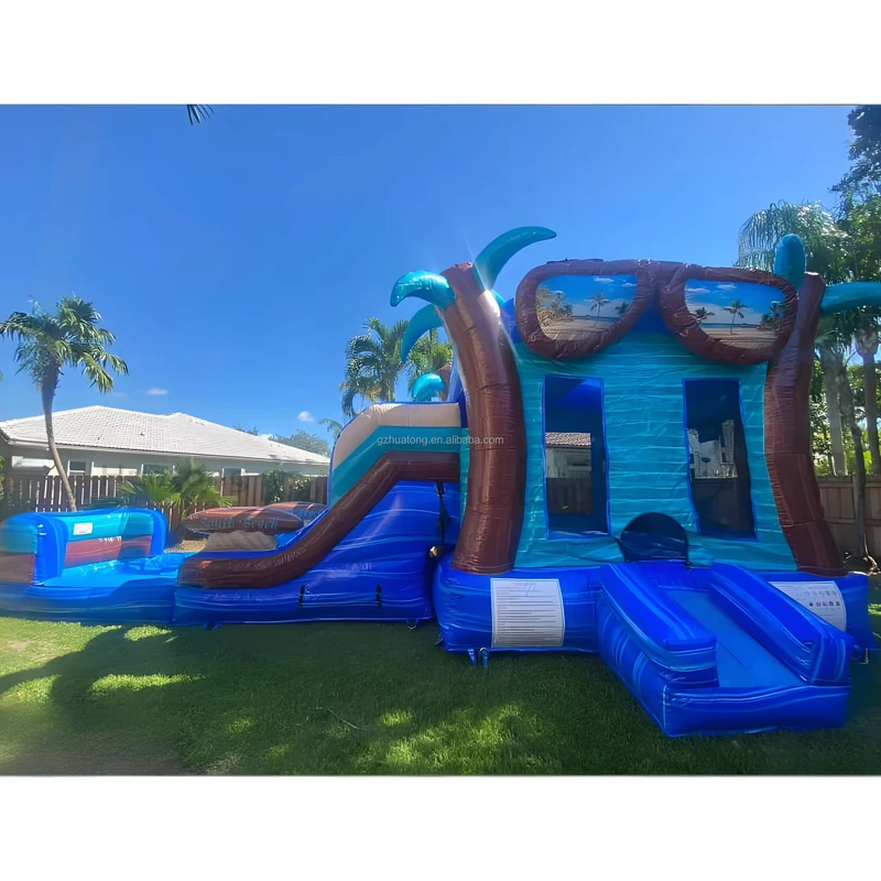 商業用アウトドアパーティージャンパー ハプフブルク インフレータブルウォータースライドコンボ パームツリービーチ 子供用バウンシーキャッスル