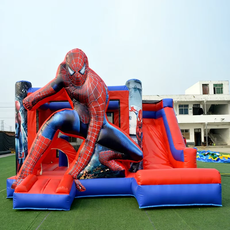 Commerciële Buiten Speeltuin Verhuur Superheld Thema Bouncer Opblaasbare Bounce House Spiderman Bouncy Castle met Glijbaan
