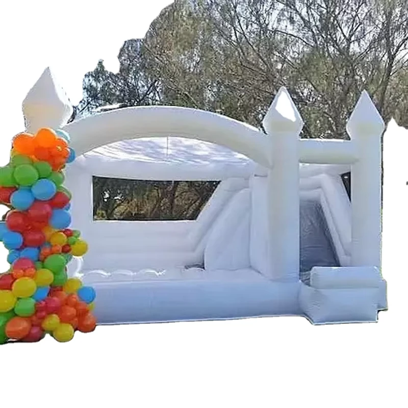 Castelo Inflável Branco para Casamentos, Casa de Saltar Comercial ao Ar Livre com Escorrega Combo