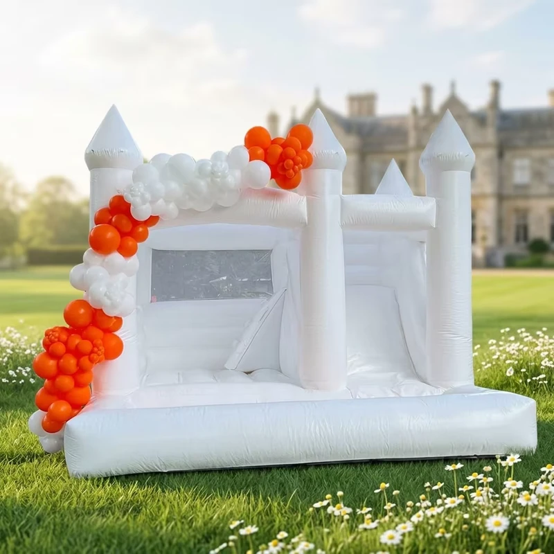 Commerciële PVC Springkasteel Met Glijbaan Binnen Springhuis Opblaasbaar Wit Huwelijks Springkasteel voor Kinderen