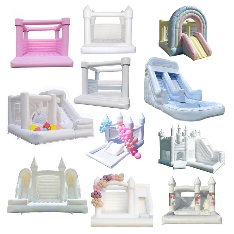 Maison Gonflable Mini Enfant PVC Commercial Blanc avec Piscine à Balles et Toboggan pour Location
