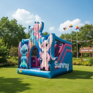 Castello gonfiabile commerciale a tema cartone animato S Titch, giocattoli, castello per saltare blu per bambini con scivolo combinato
