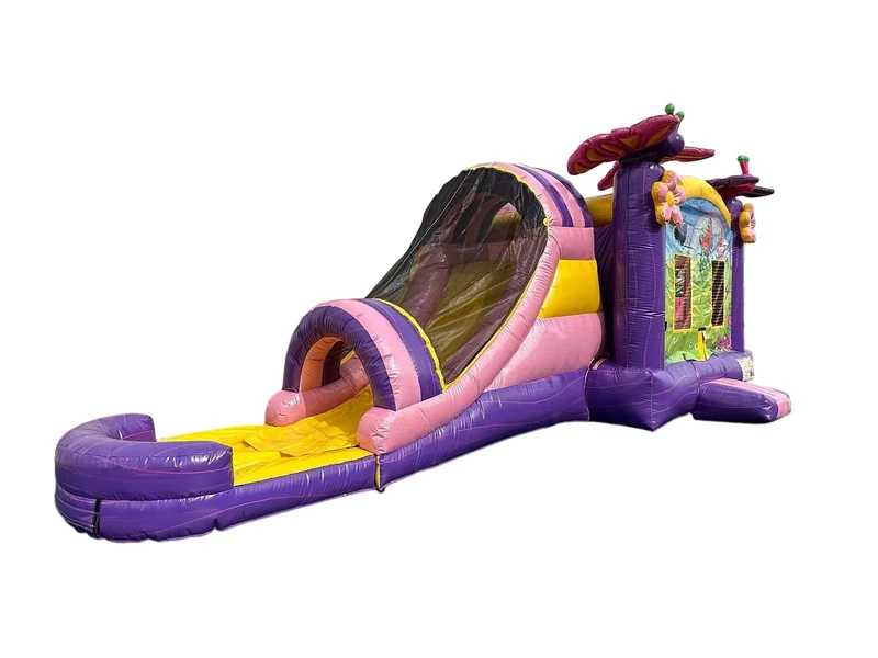 Kombinasi Rumah Loncat Inflatable PVC Berwarna-warni, Seluncuran Air untuk Sewa Pesta Halaman Belakang