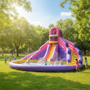 Commercial PVC Colorful Inflatable Water Park with Slide Kids Adults Play Area Kids Slide Outdoor Inflatable Slide for Backyard